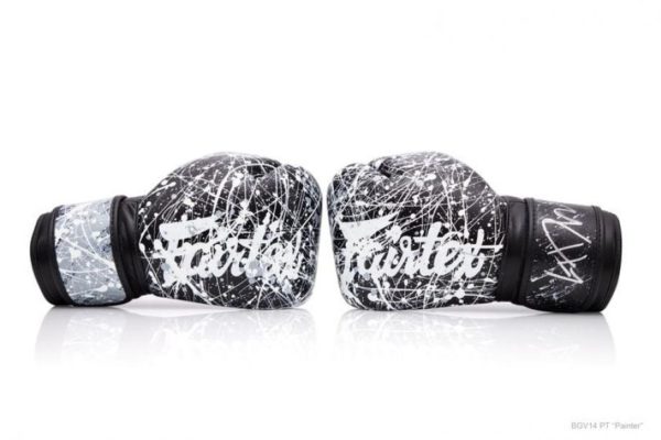 NEW Genuine Fairtex Painter micro fiber boxing gloves splash design White/Black - Image 6